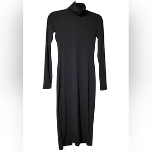 Kylie Paige Black Turtleneck Maxi Jersey Dress Slit In Back Size Small